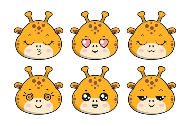 Vector cute giraffe face head sticker emoticon part 2