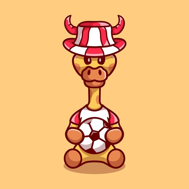 Cute giraffe football supporter with ball and hat