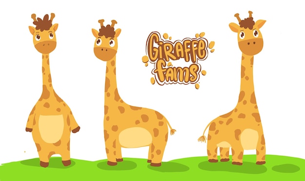 Vector cute giraffe illustration, set of cartoon giraffe character. vector illustration