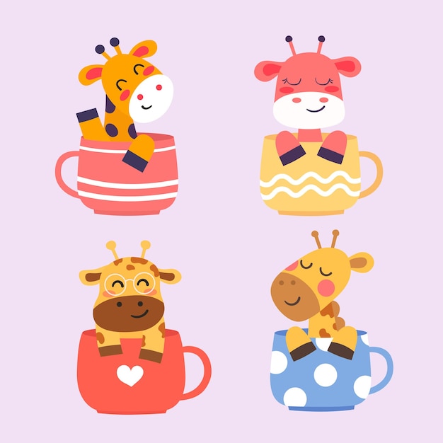 Милый жираф в чашке кофе иллюстрации шаржа
