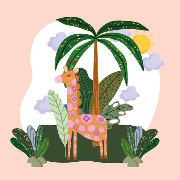 Vector cute giraffe in jungle