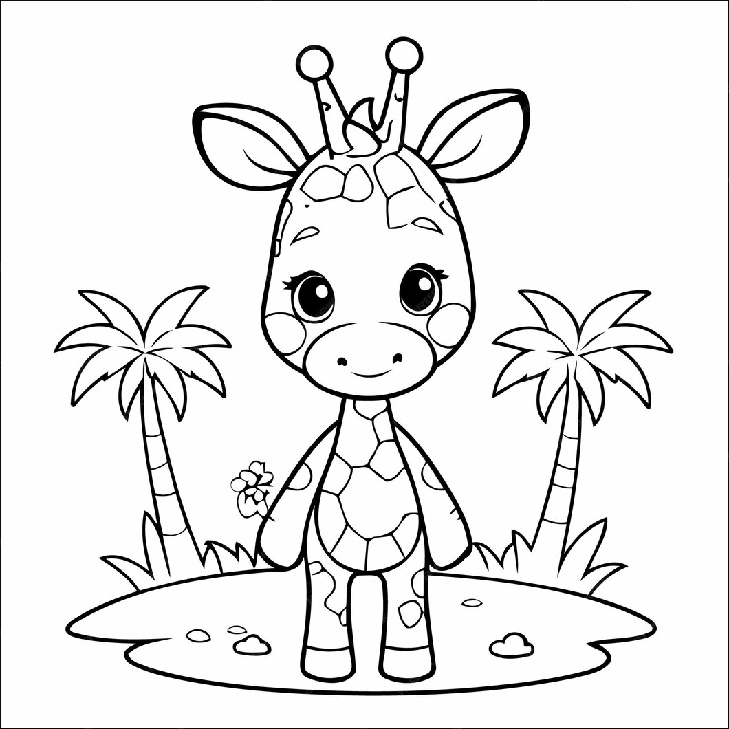 Premium Vector | Cute Giraffe Kawaii Vector Coloring Page for Kids