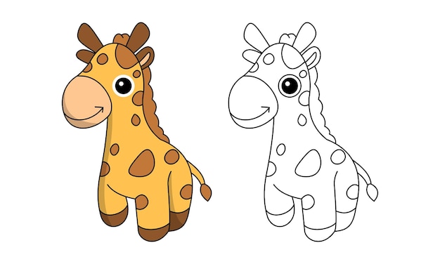 Вектор Милый жираф детская книжка-раскраска