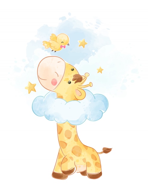 Cute Giraffe and Little Bird illustration