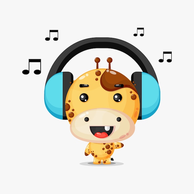 Mascotte sveglia della giraffa che ascolta la musica