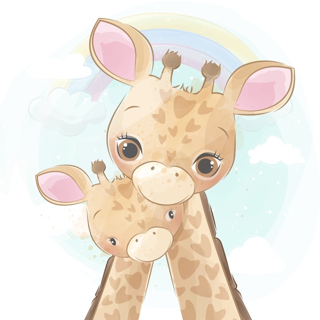 Vector cute giraffe mother and baby