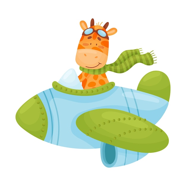 Cute giraffe pilot vector illustration on white background