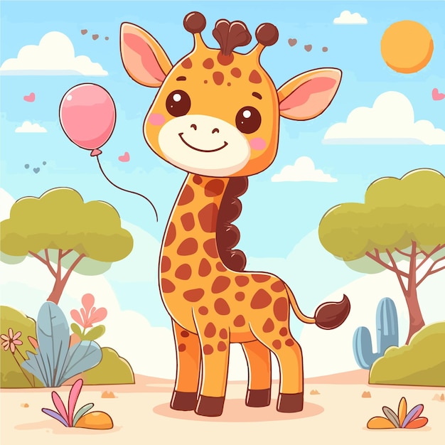 Vector a cute giraffe playing happily