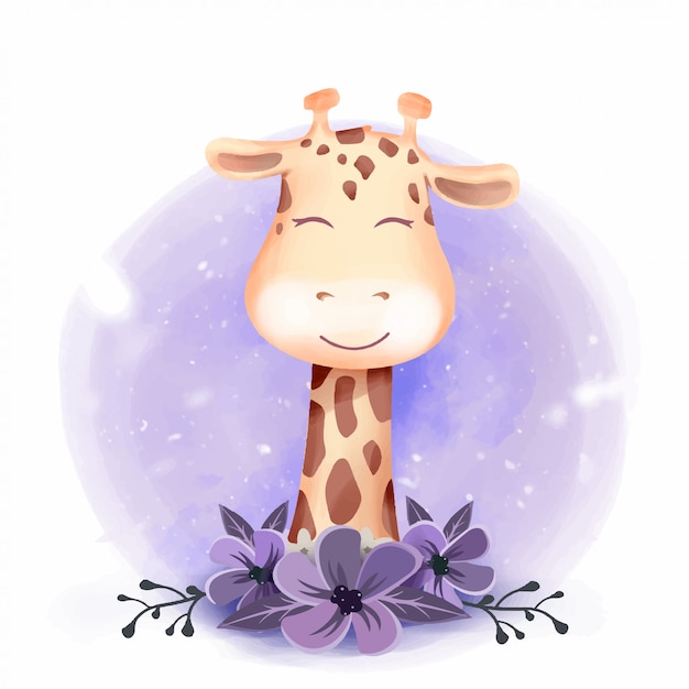 Cute Giraffe Portrait Smile met bloemen