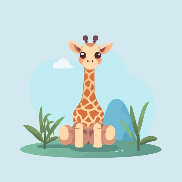 Vector cute giraffe sitting vector illustration