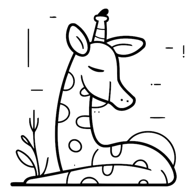 Cute giraffe Vector illustration in flat linear style on white background