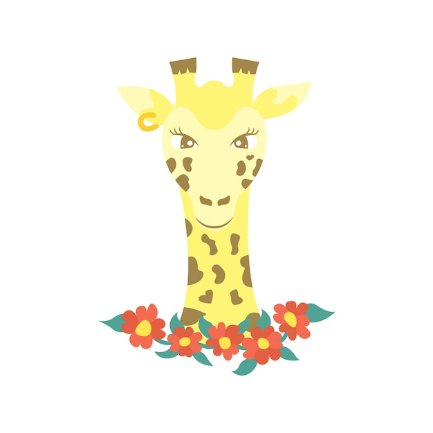 Vector cute giraffe with flower