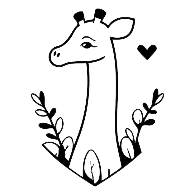 Vector cute giraffe with heart vector illustration in cartoon style