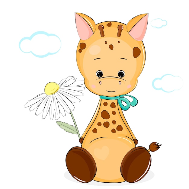 Giraffa carina con fiore biancox9