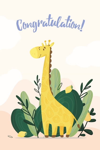 Vector cute giraffes and leaves. vector illustration.