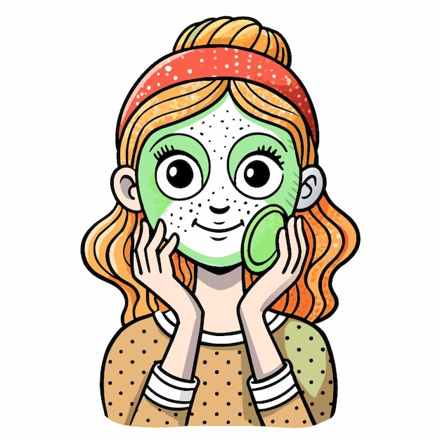 Vector cute girl applies a cosmetic mask to her face on a white background isolated image