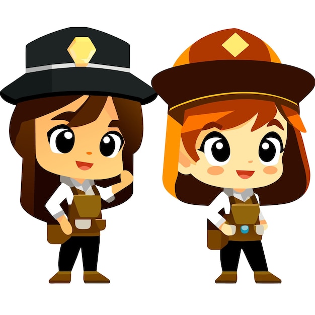 Cute girl archaeologist uniform hand drawn flat stylish cartoon sticker icon concept isolated