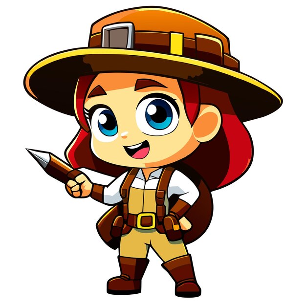 Vector cute girl archaeologist uniform hand drawn flat stylish cartoon sticker icon concept isolated