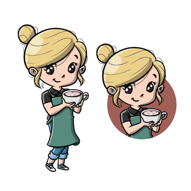 Cute girl barista cartoon