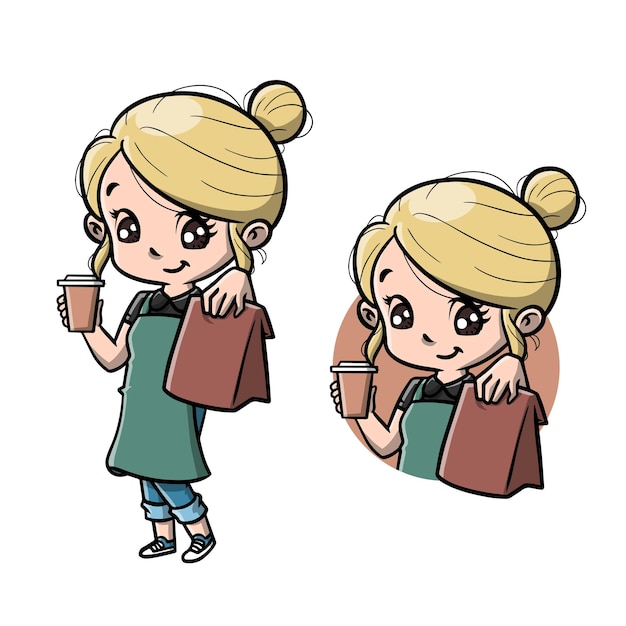 Cute Girl Barista Cartoon