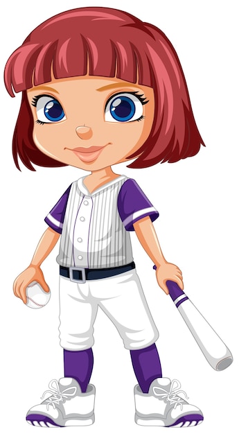 Vector cute girl baseball player cartoon character