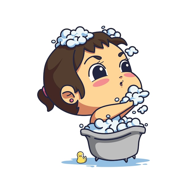 Cute Girl Bathing in the Bath Illustration