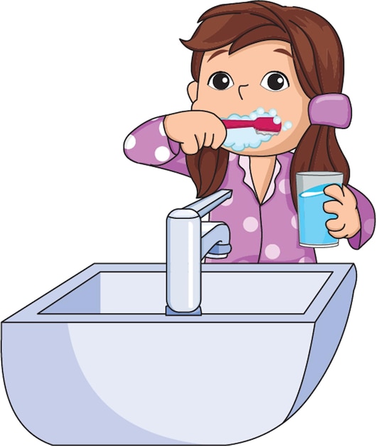 Cute girl brushing her teeth vector illustration