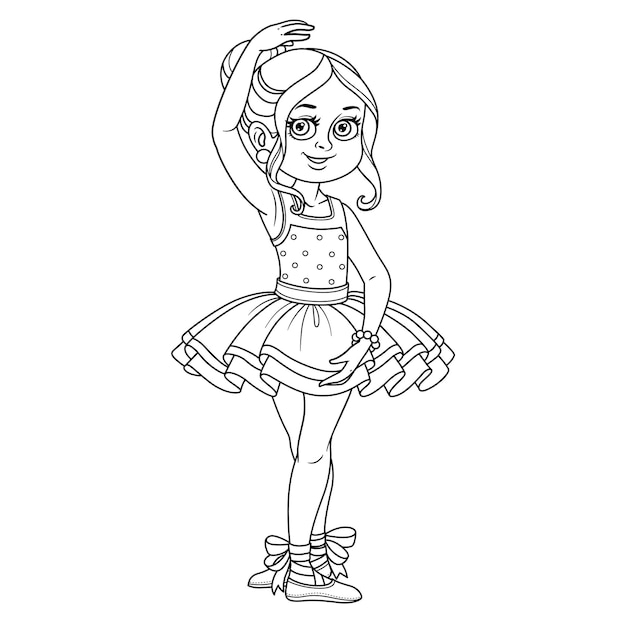 Симпатичная девушка в карнавальном костюме балерины, обрисованная в общих чертах для раскраски страницы