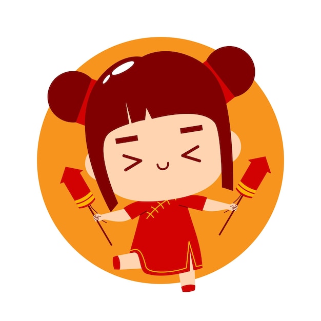 Vector cute girl cartoon character chinese new year