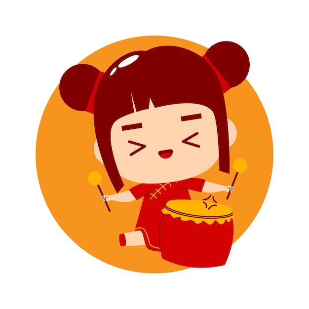 Cute Girl Cartoon Character Chinese New Year