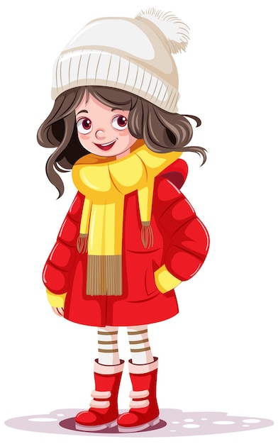 Cute girl cartoon character in winter outfit