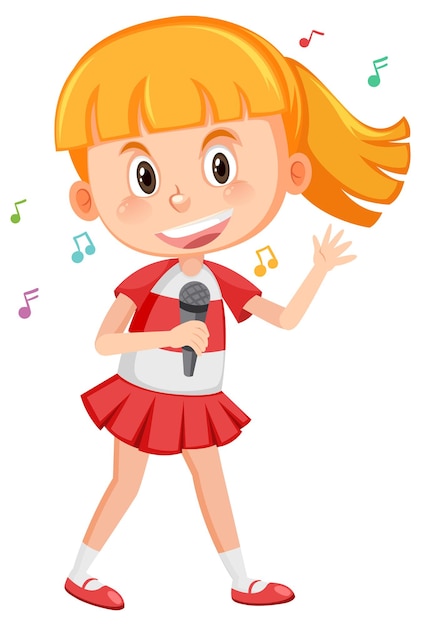 Cute girl cartoon holding microphone singing