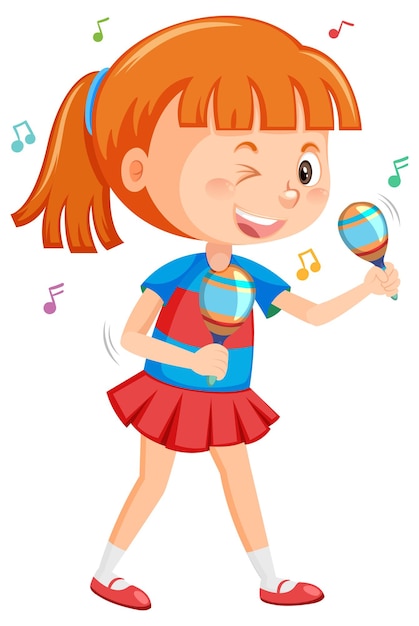 Cute girl cartoon holding microphone singing