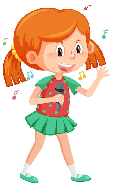 Cute girl cartoon holding microphone singing