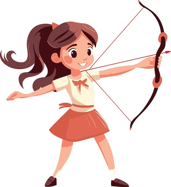 Vector cute girl cartoon playing archery