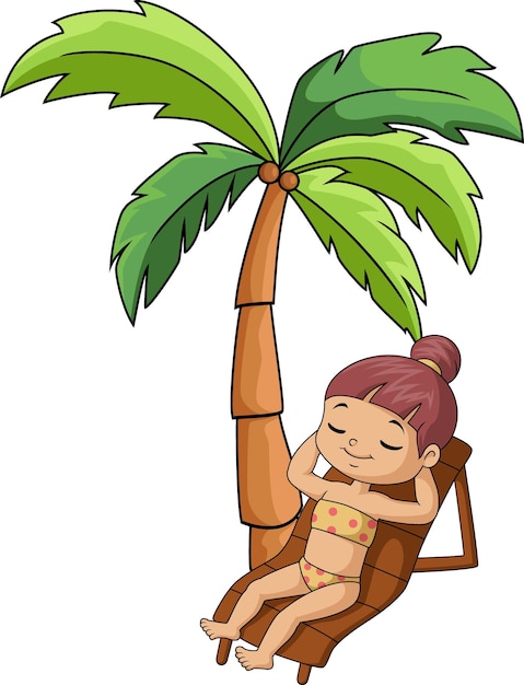 Cute girl cartoon relaxing on beach chair