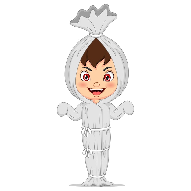 Vector cute girl cartoon wearing in a ghost costume