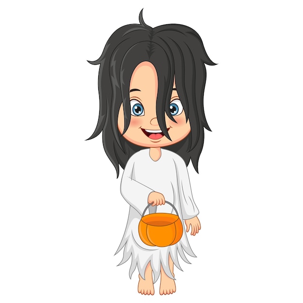 Vector cute girl cartoon wearing in a ghost costume