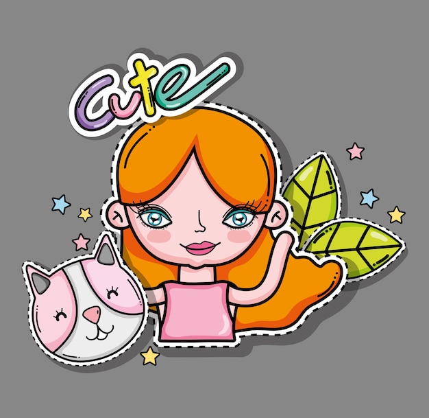 Cute girl and cartoons card