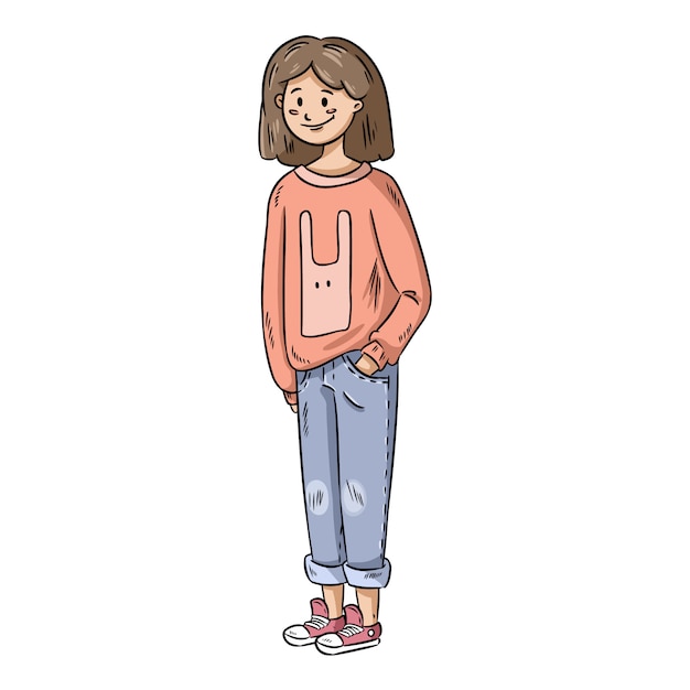 Vector cute girl in casual clothes.