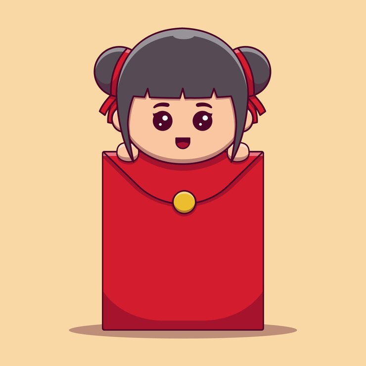 Vector cute girl celebrate chinese new year holding red envelope
