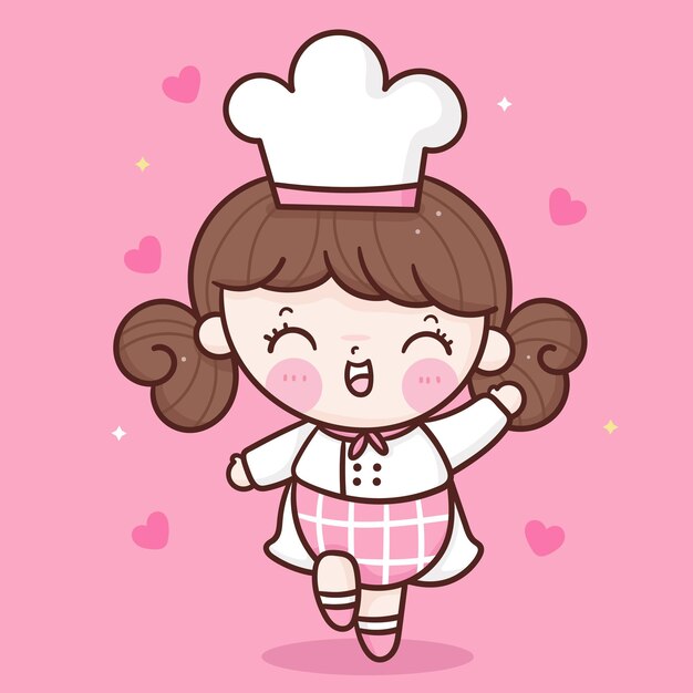 Vector cute girl chef cartoon  kawaii bakery  mascot