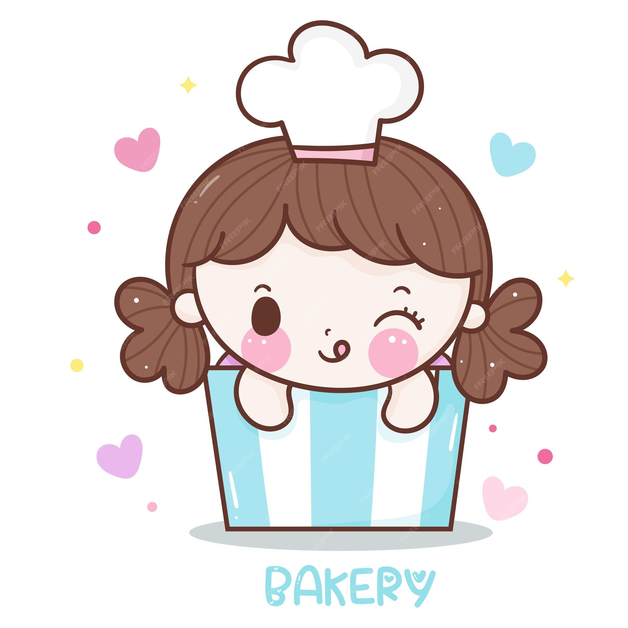 Premium Vector | Cute girl chef cartoon in sweet cupcake kawaii style Premium Vector | Cute girl chef cartoon in sweet cupcake kawaii style