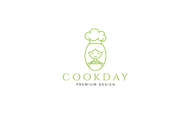 Vector cute girl chef lines logo symbol vector icon illustration graphic design