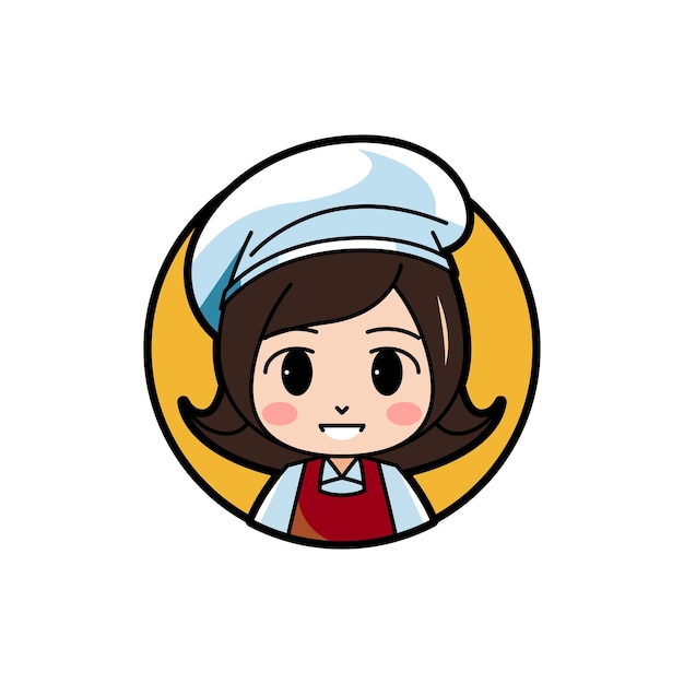 Cute Girl Chef Logo Mascot Vector Simple Illustration