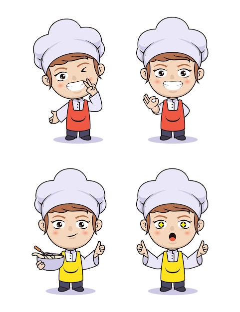 Ragazza carina chibi e illustrazione chef kawaii