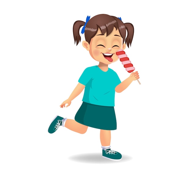 cute girl child eat candy. isolated  