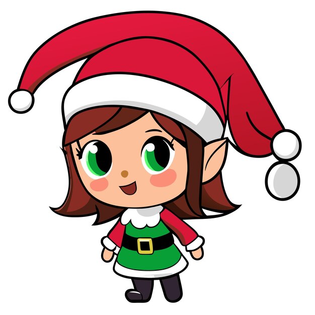 Cute girl in christmas costume hand drawn flat stylish cartoon sticker icon concept isolated