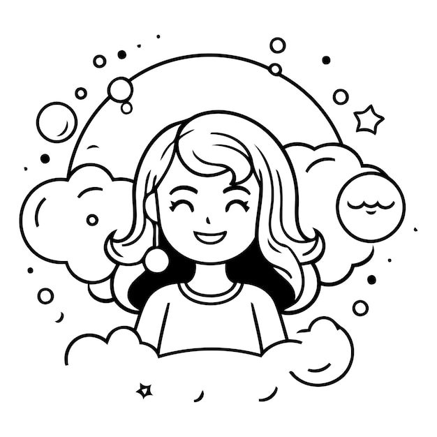 Cute girl in the clouds Vector illustration in cartoon style
