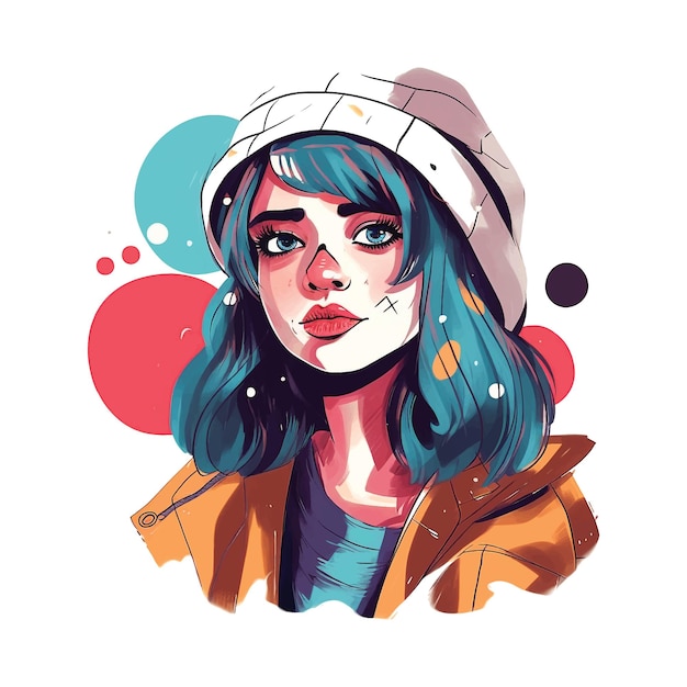 Cute girl colorful vector ilustration